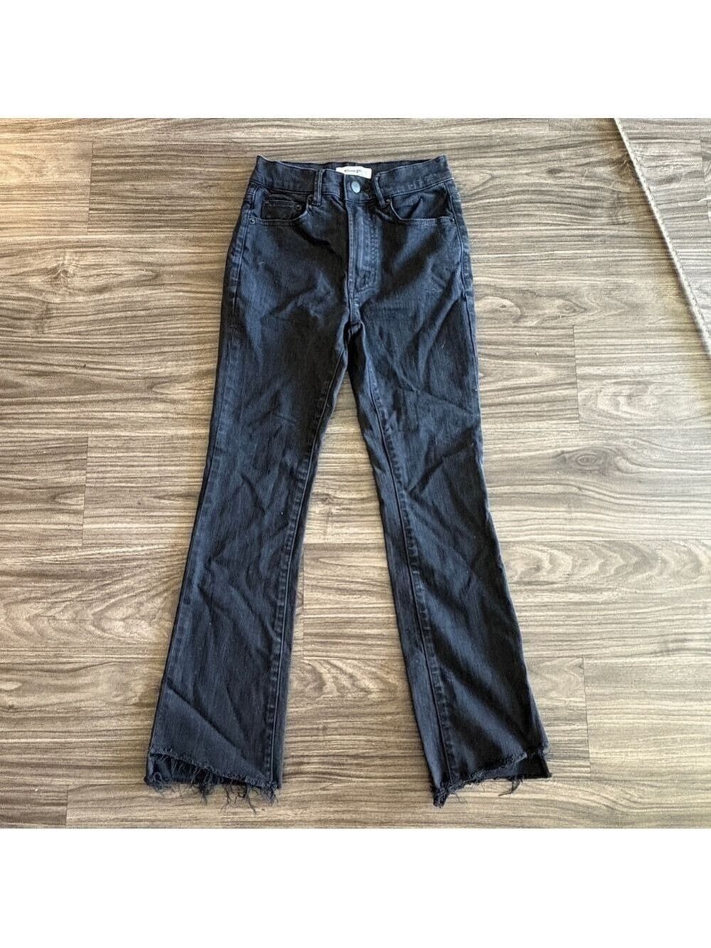 Showpo Midnight Black Straight Leg Jeans with Distressed Hem Size 0